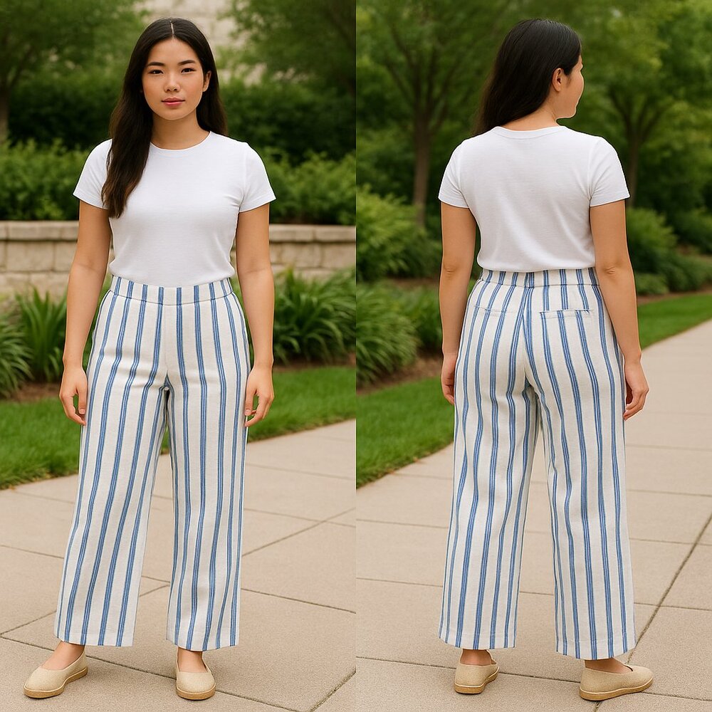 Halogen XXS Petite Striped Wide-Leg Pants – Coastal / Nautical Style